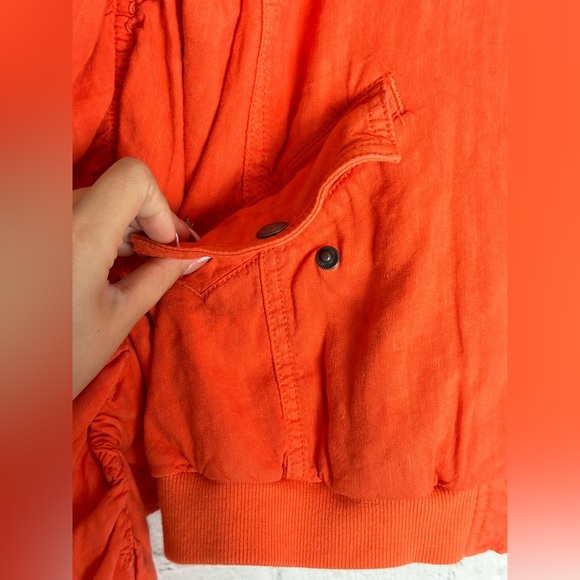 Free People Ruched Linen bomber orange Jacket - Picture 5 of 13